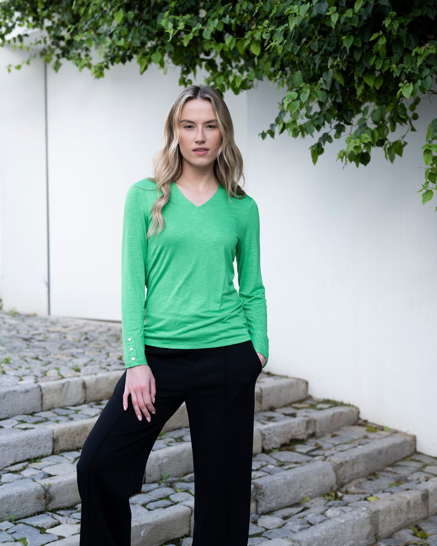 3 button v neck top by Marble