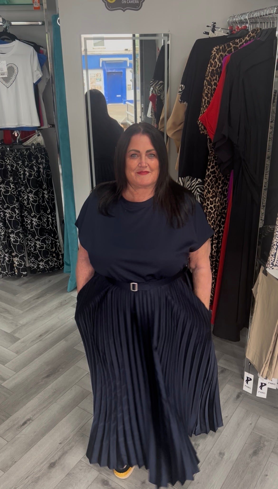 Curve Plus Size Belted Pleated Midi Dress with Pockets