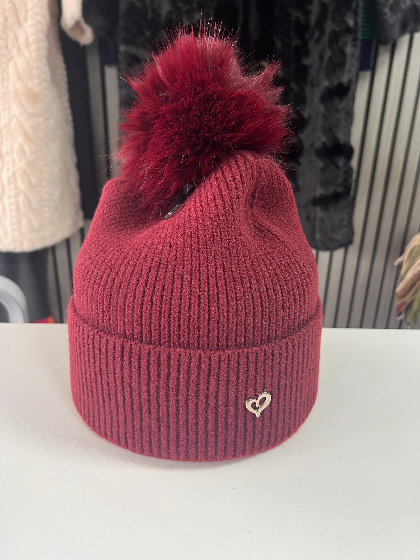 Heart Embellished Pom Hat