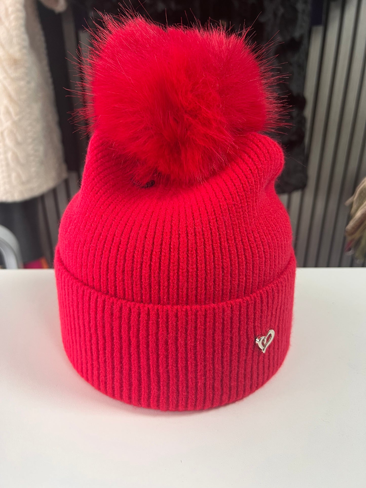 Heart Embellished Pom Hat