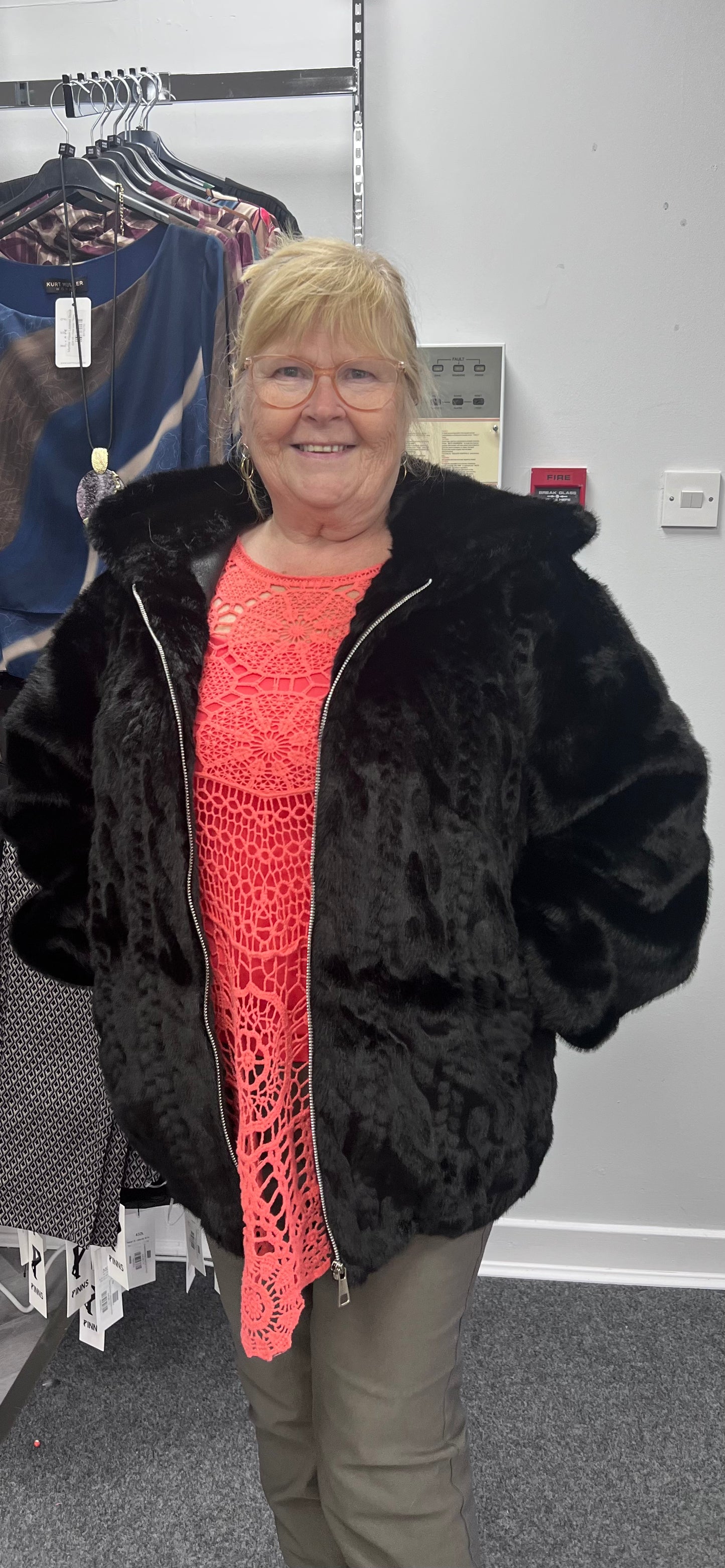 Cable detail Faux Fur Jacket with Hood