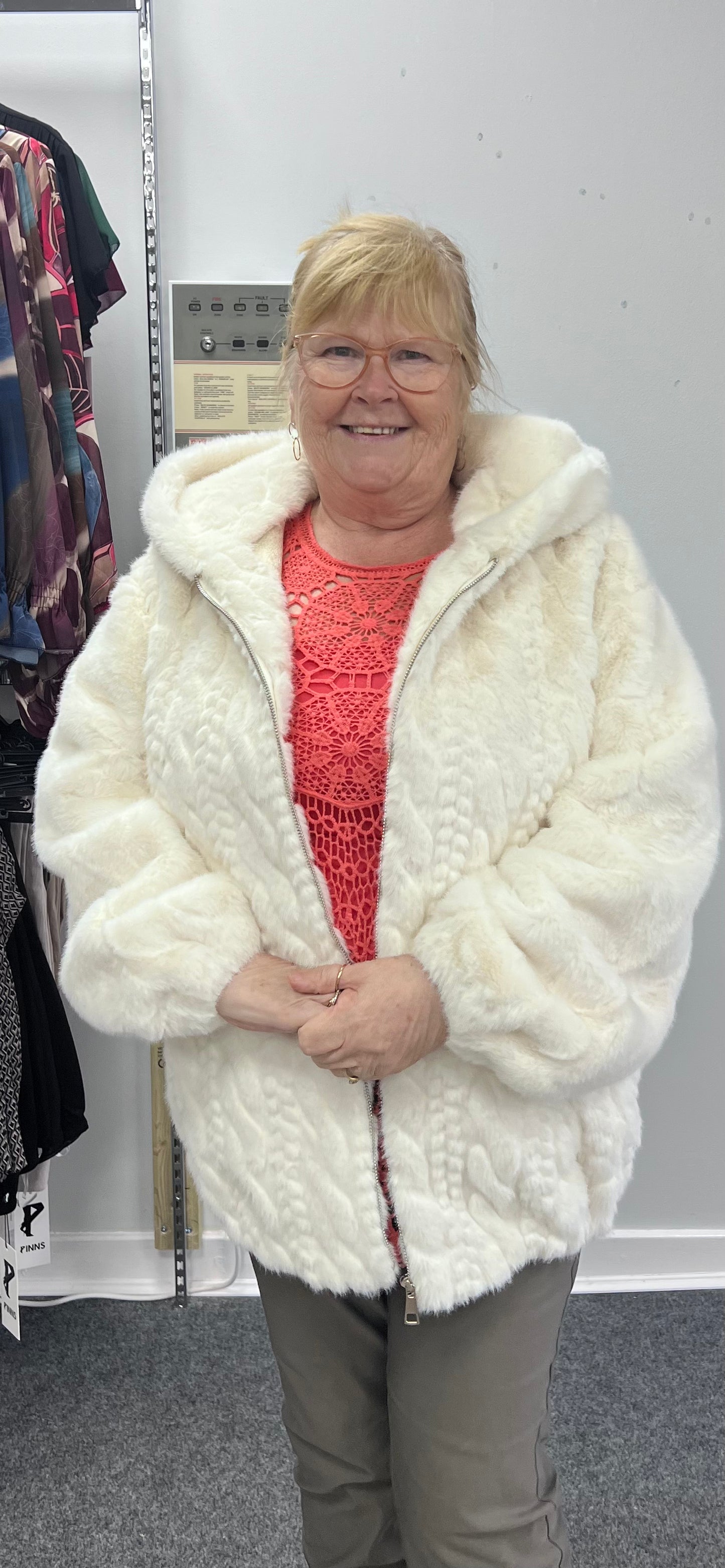 Cable detail Faux Fur Jacket with Hood