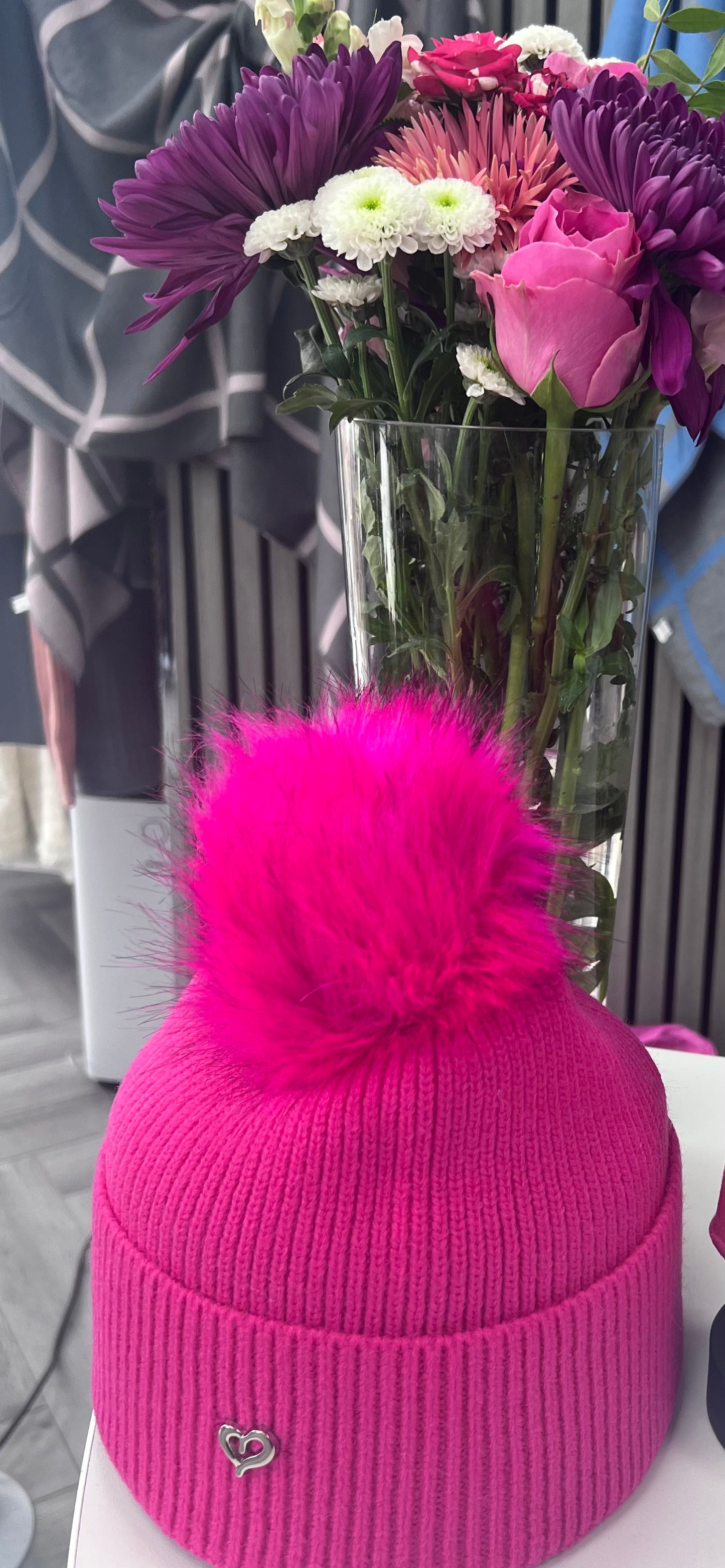 Heart Embellished Pom Hat