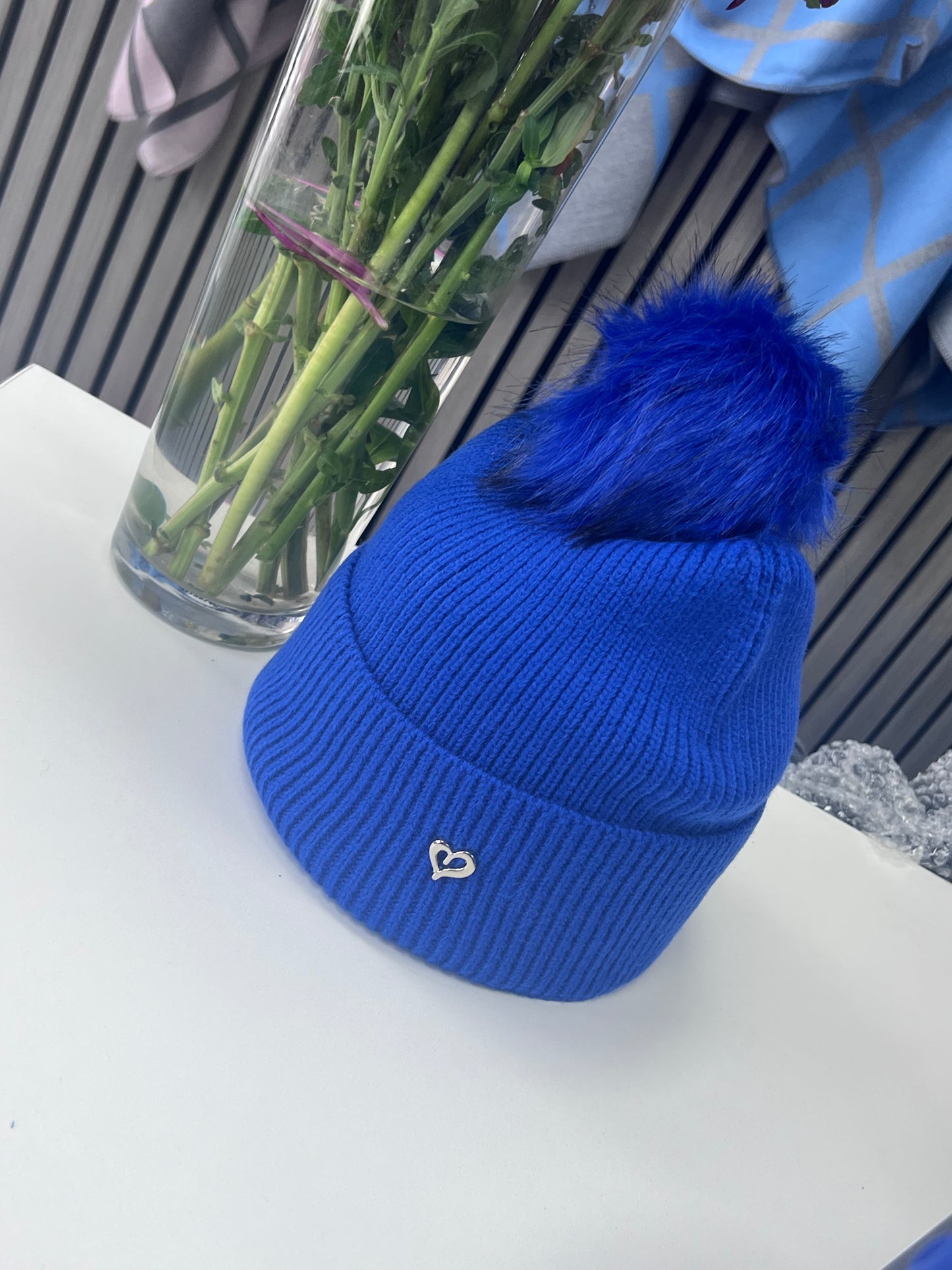 Heart Embellished Pom Hat