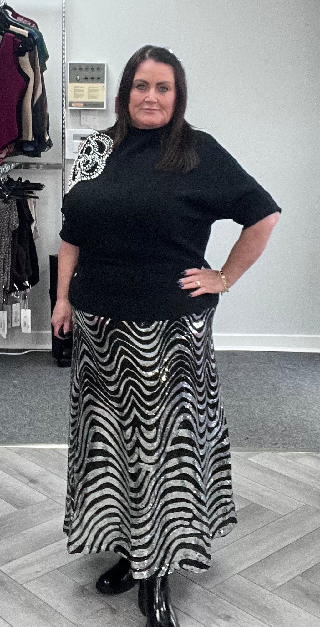 SIlver and Black Sequin Skirt by Malissa J