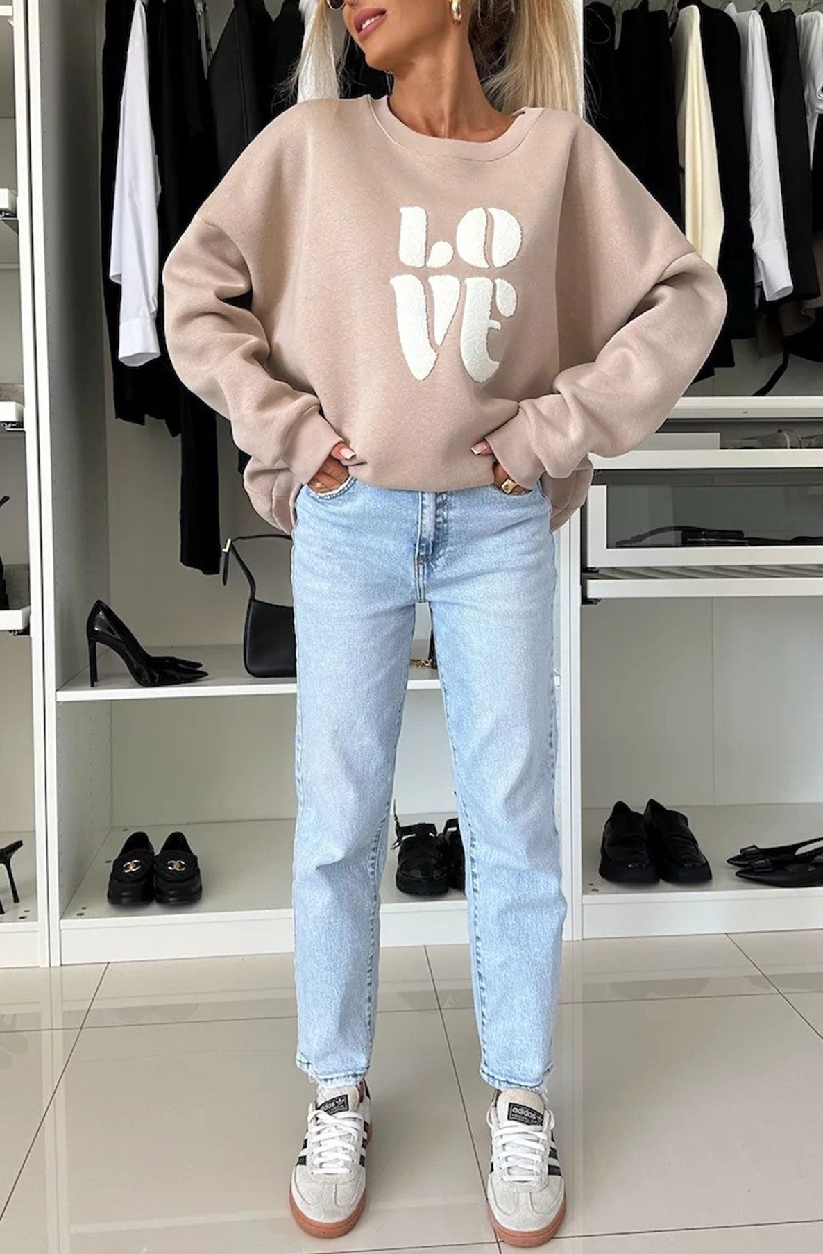 LOVE' Graphic Printed Sweatshirt Top-Mocha