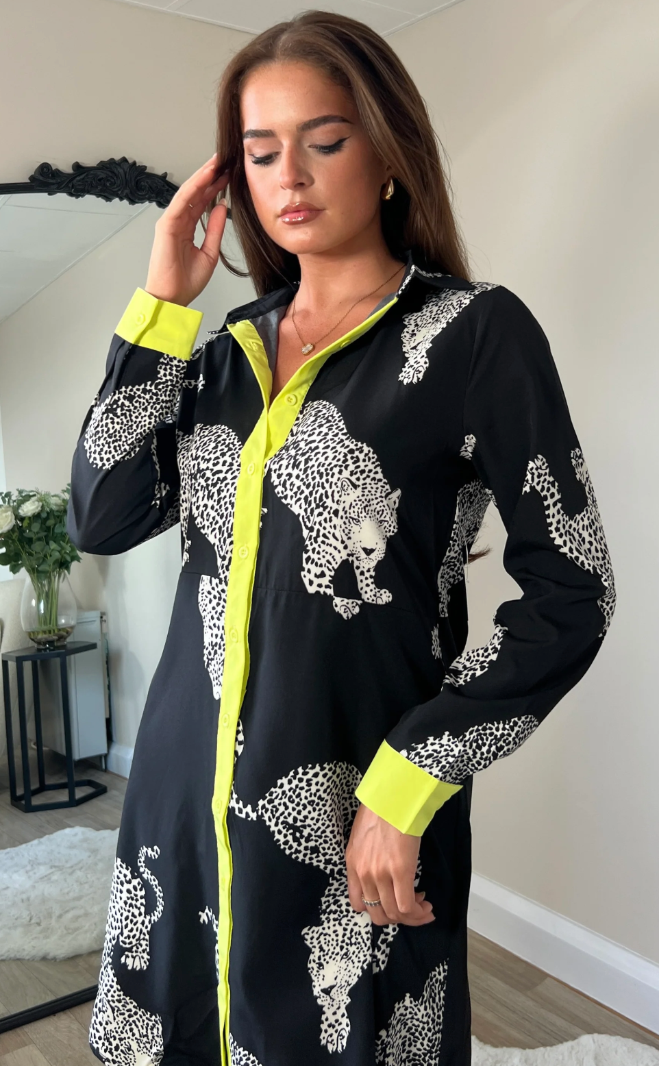Alana Cheetah Print Mini Shirt Dress - Black