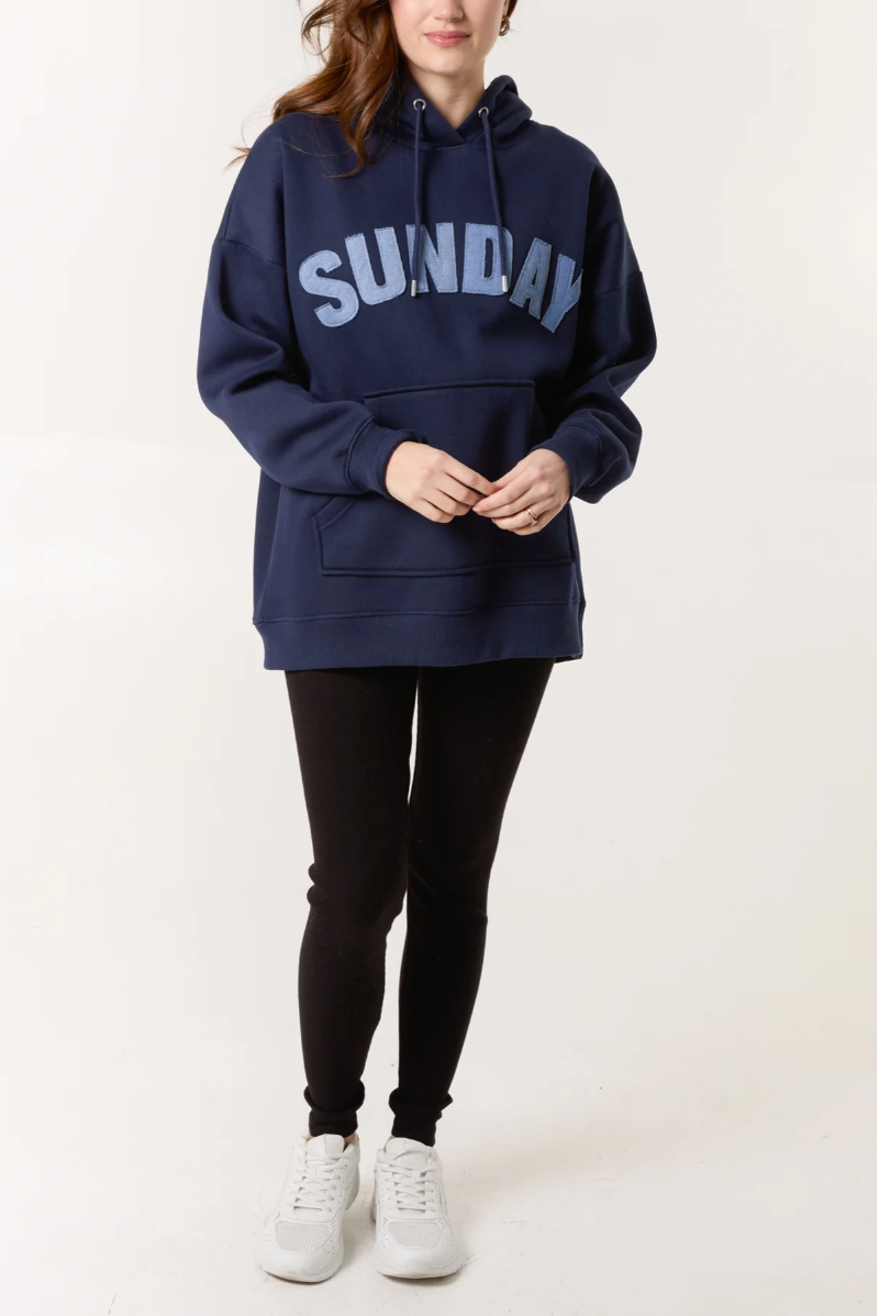 'Sunday' Denim Applique Hoodie