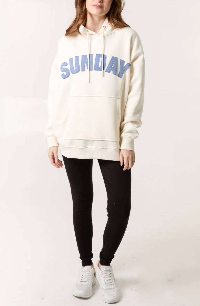 'Sunday' Denim Applique Hoodie