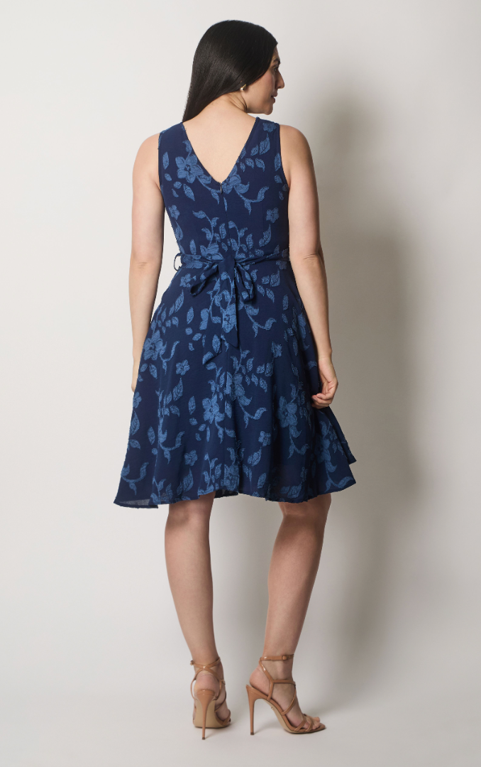 Leafy embroidered fit and flare dress.