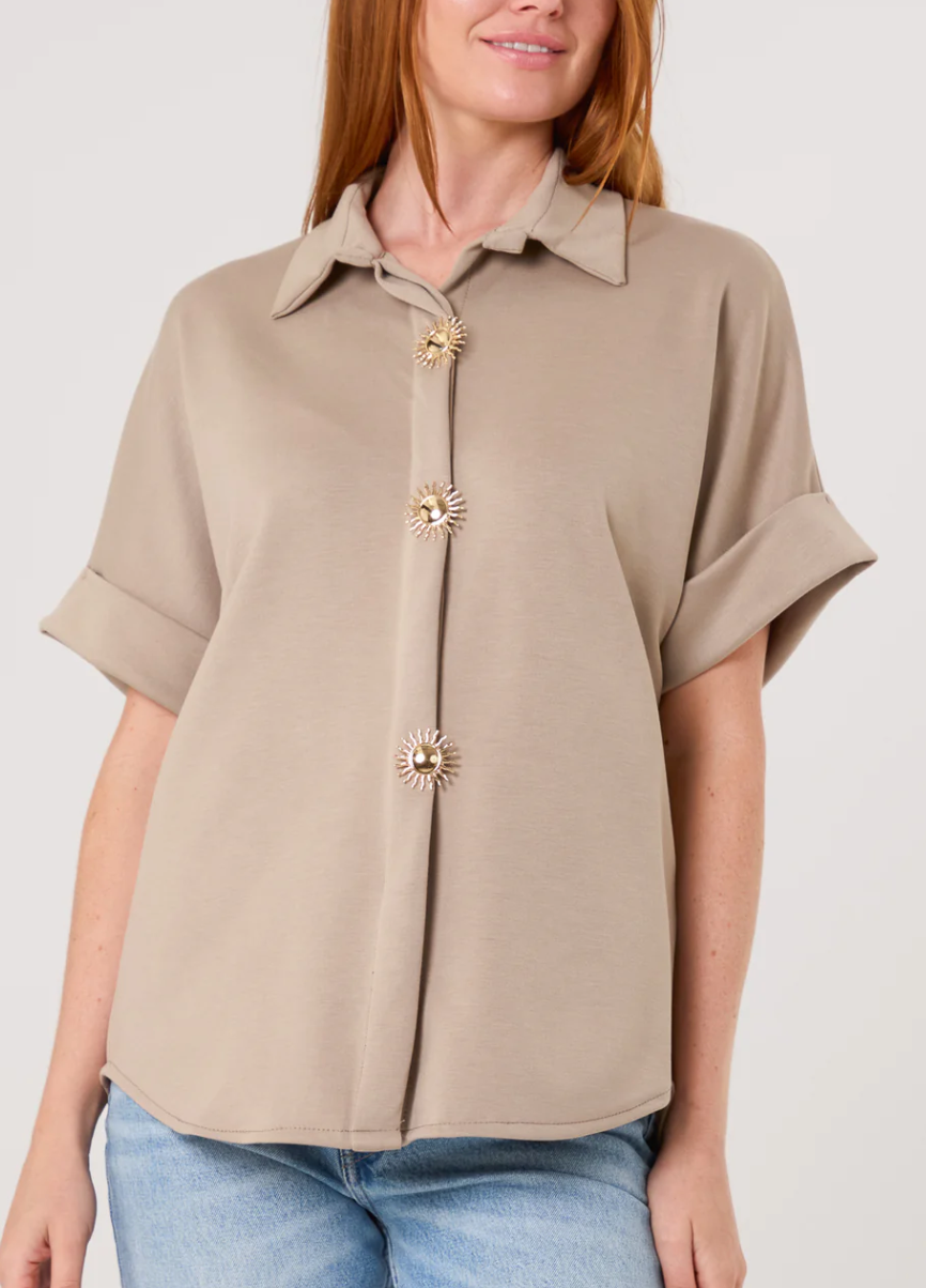 Gold Buttons Jersey Short Sleeve Shirt