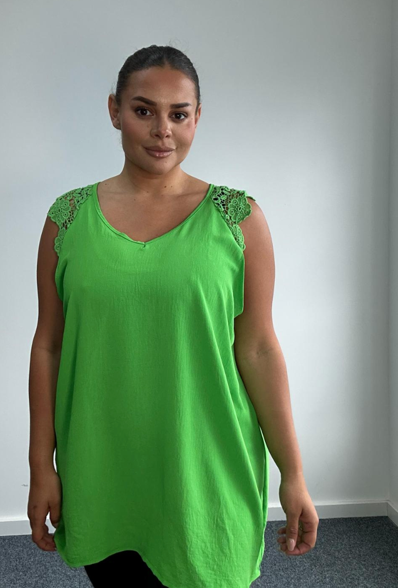 Plus Size Sleeveless Top with Lace Shoulder Detail