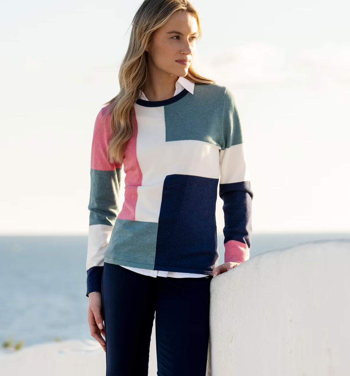 Colour Block Pure Cotton Sweater by Marble
