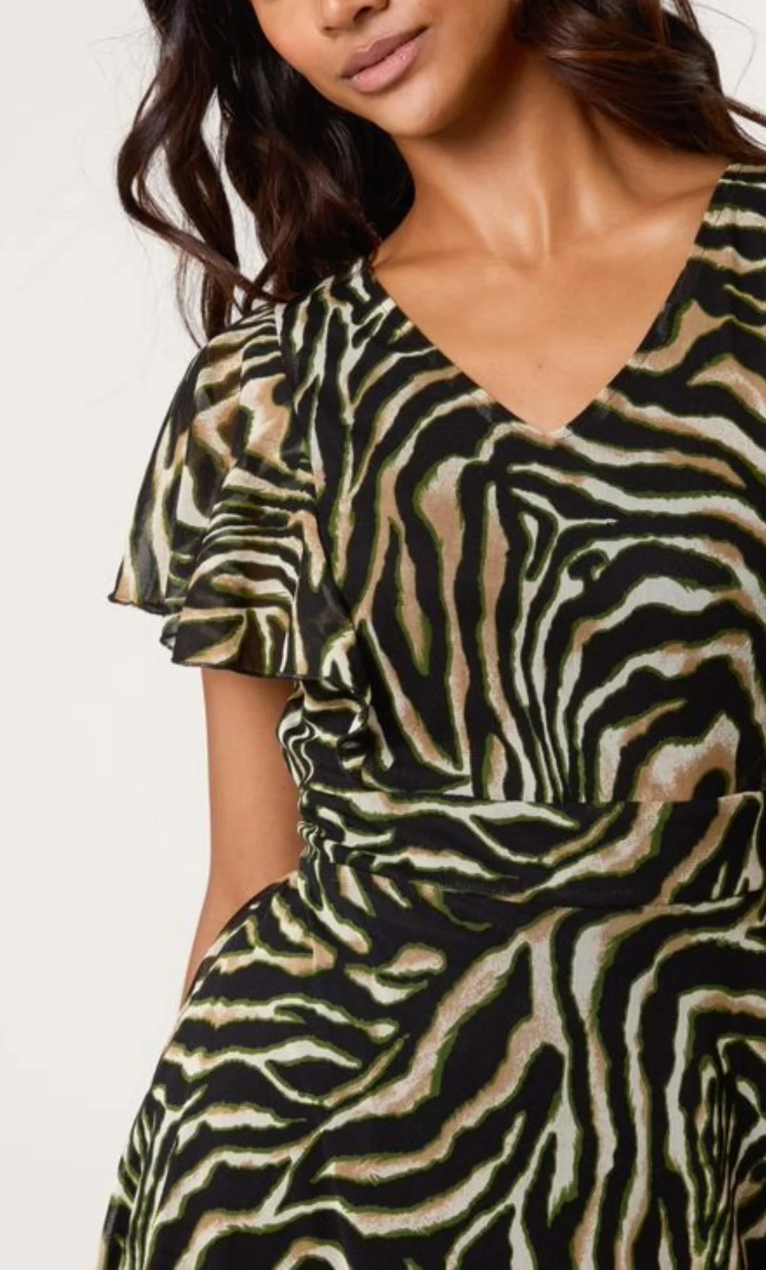 Zebra Print Flutter Sleeve Mini Dress