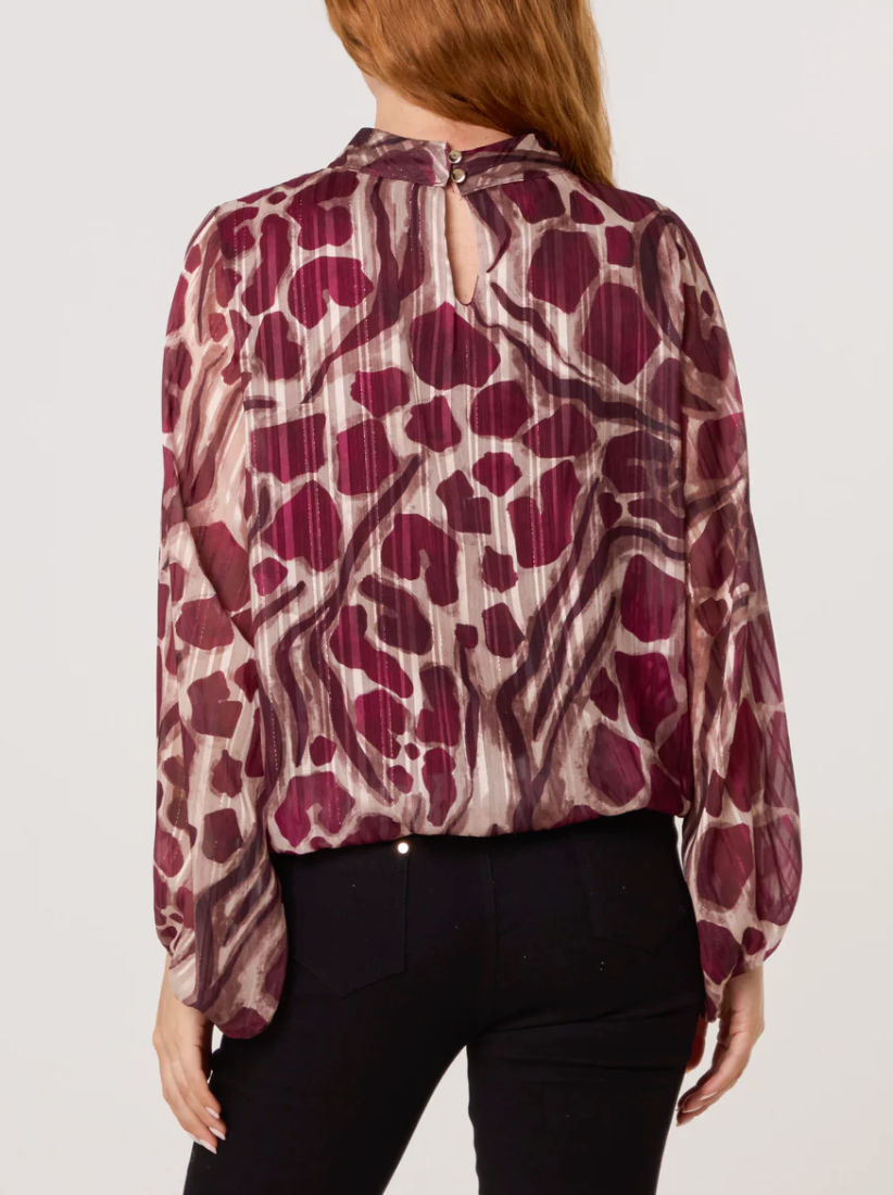 Lurex Pebble High Neck Blouse -Wine
