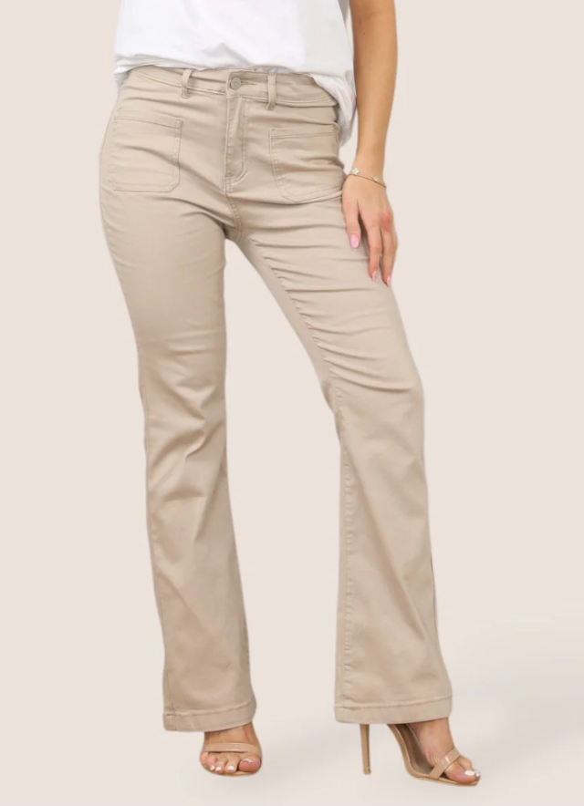 Bootcut Beige Two Front Pocket Voggo Jeans