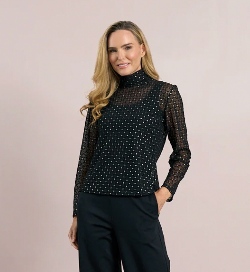 Black mesh sparkle top by D.E.C.K