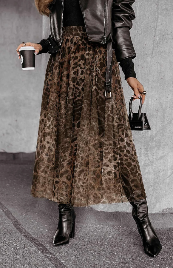 Trissy Layered Animal Print Mesh Midaxi Skirt