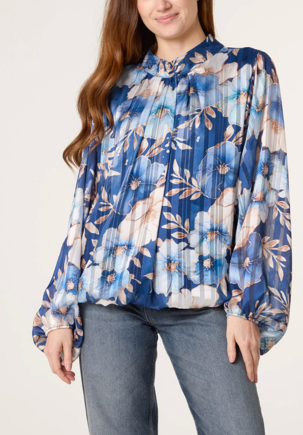 Metallic High Neck Chiffon Puffball Top