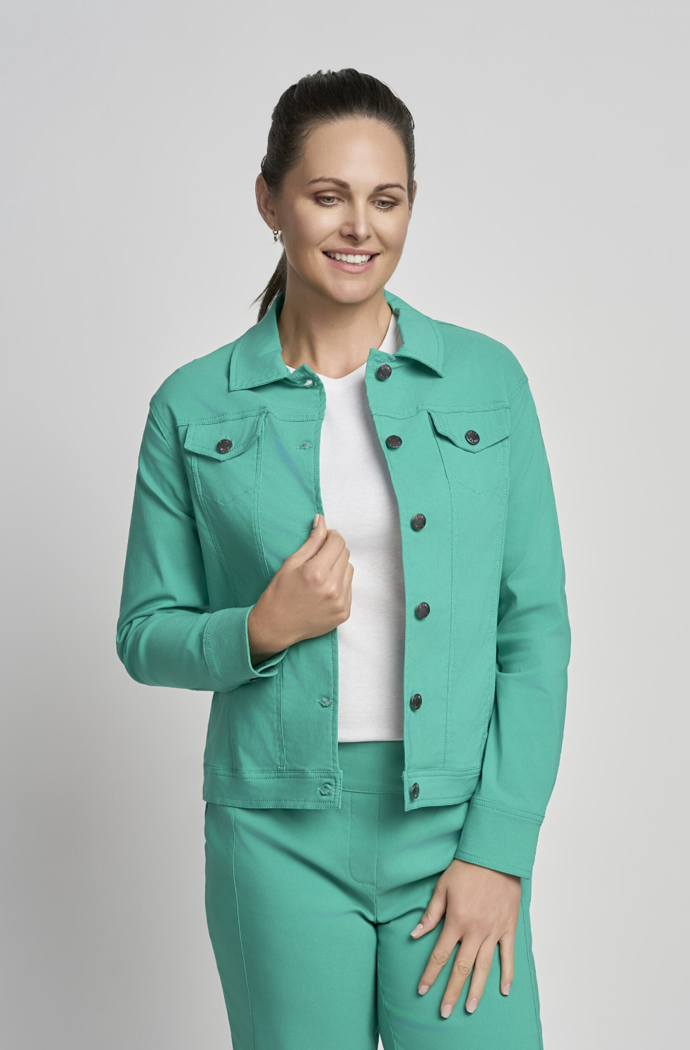 Emerald Green Denim Style Jacket by Pinns