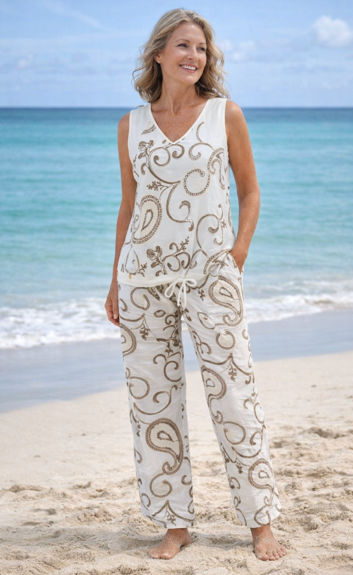 Latte Embroidered Vest by Malissa J