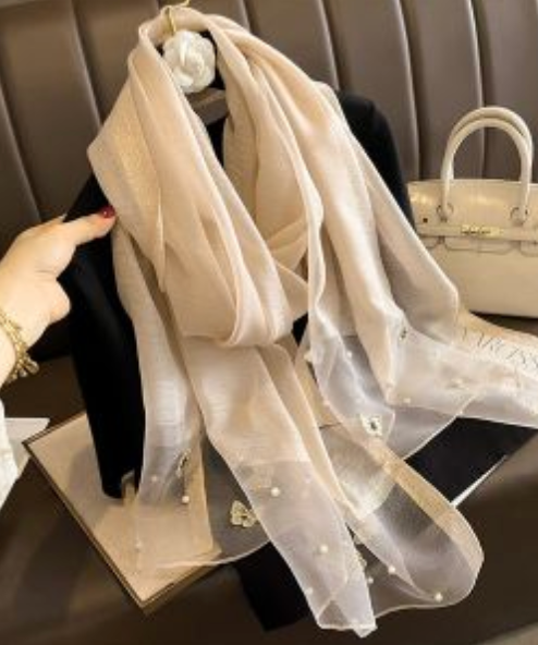 Butterfly/Pearl Gold Silk Scarf