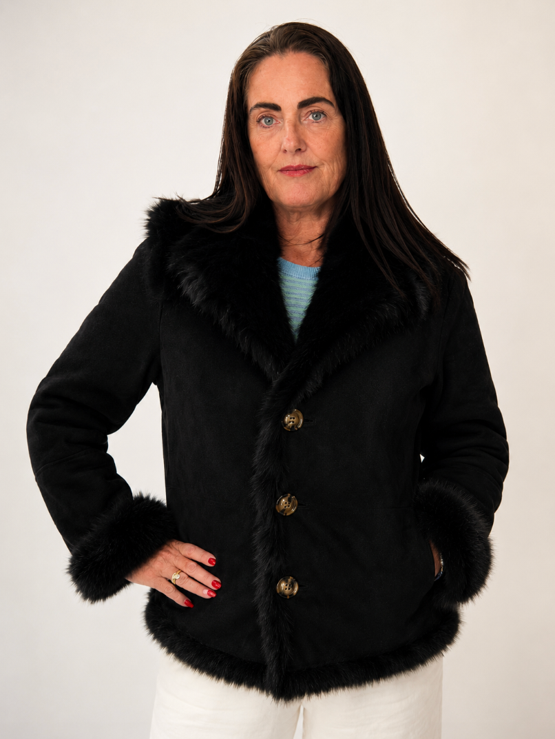 Poppy Faux Fur Jacket (Reversible) in Black