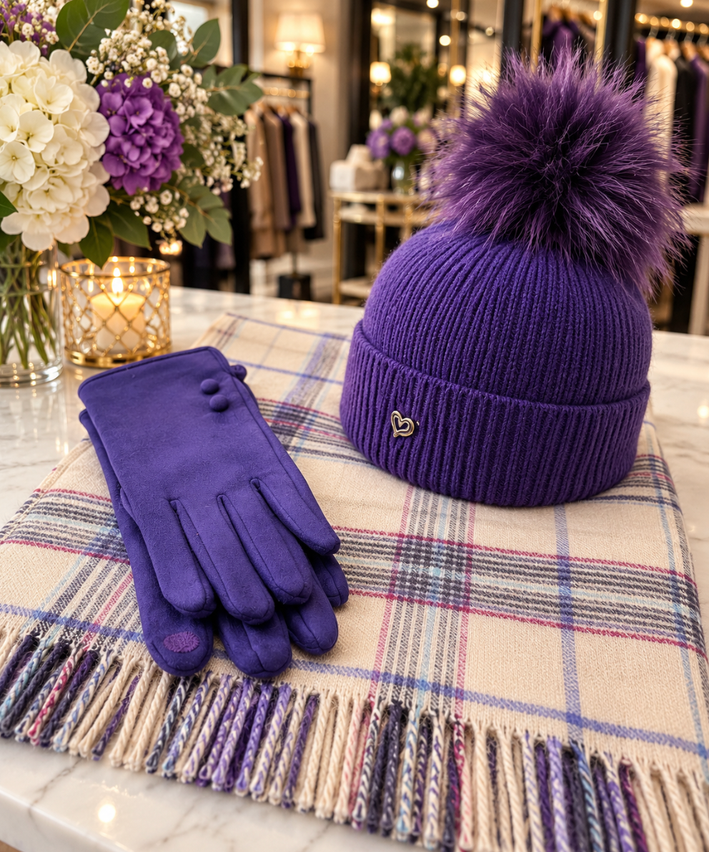 Purple/Cream Tartan Scarf