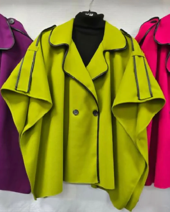 Vegan Leather Trim Button Cape