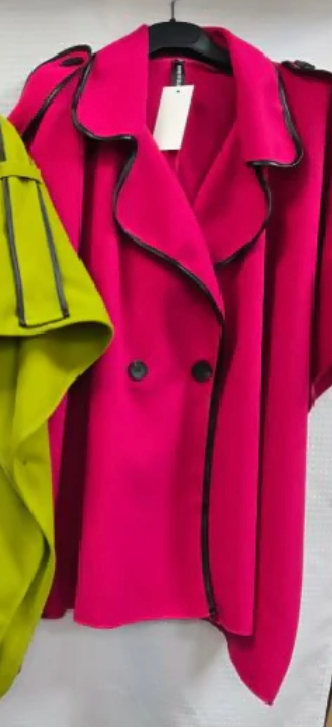 Vegan Leather Trim Button Cape