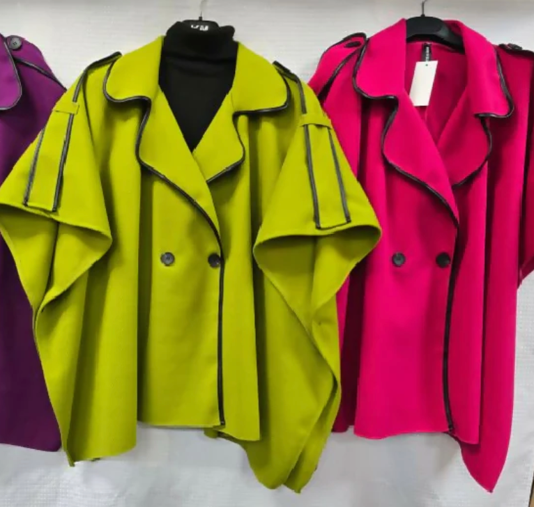 Vegan Leather Trim Button Cape