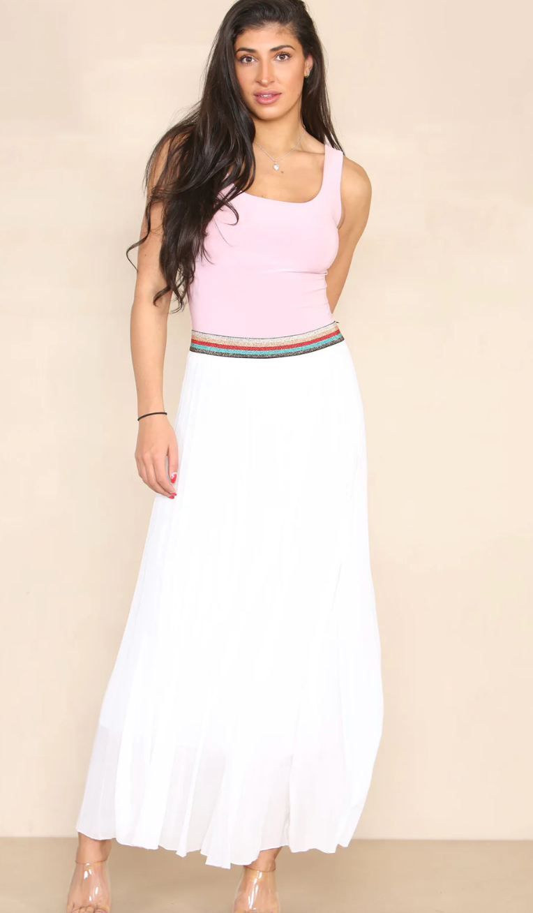 Pleated MAXI Skirt with Rainbow Elasticated Waistband