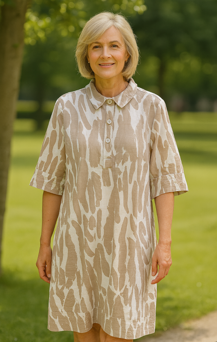 Beige Linen Relaxed Shirt Dress
