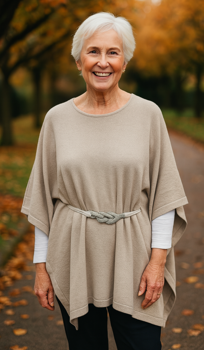 Fine Knit Cape with Diamante Belt