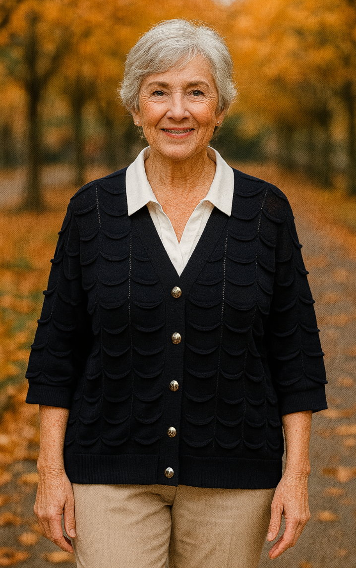 Scalloped Cardi with Gold Buttons by Malissa J