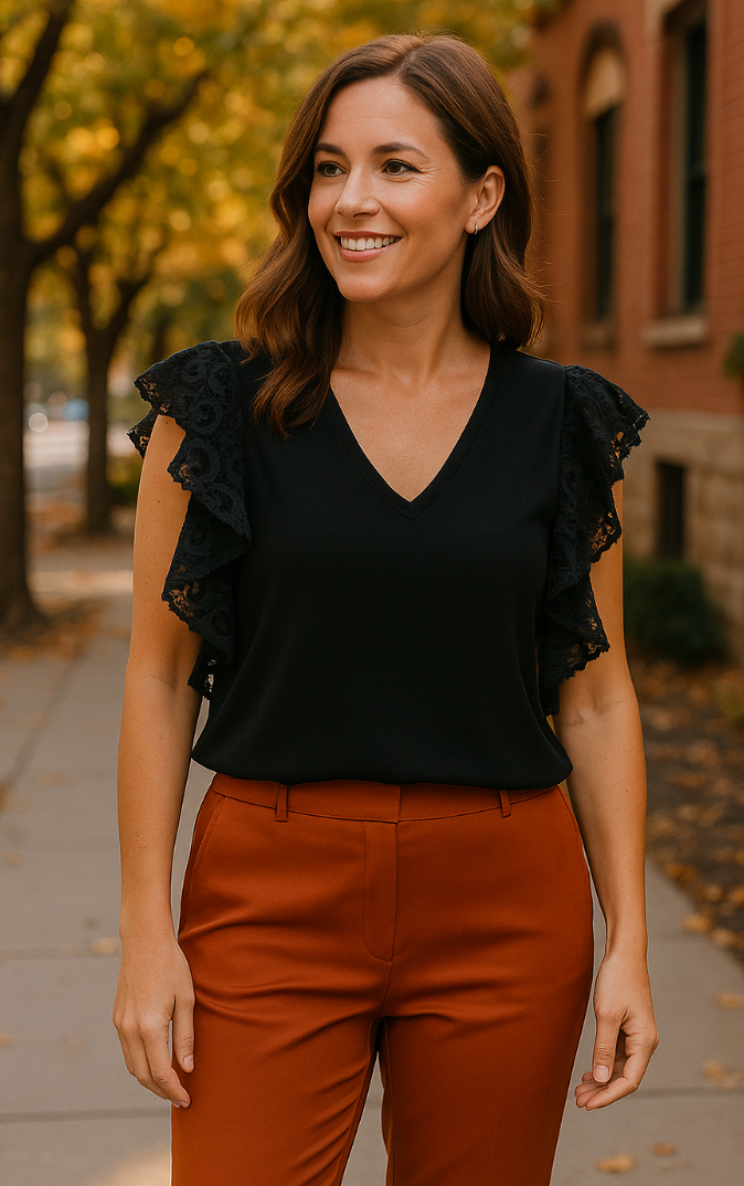 V-Neck Top with Lace Sleeve by Malissa J