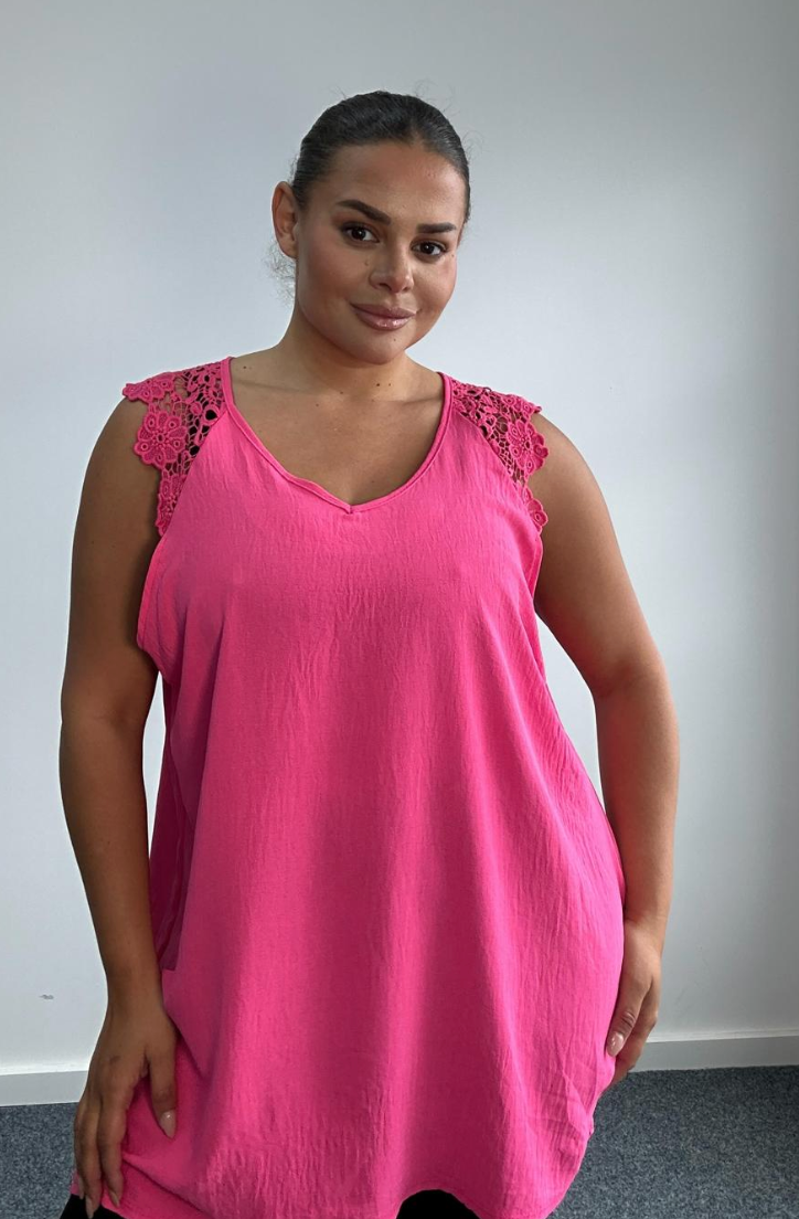 Plus Size Sleeveless Top with Lace Shoulder Detail