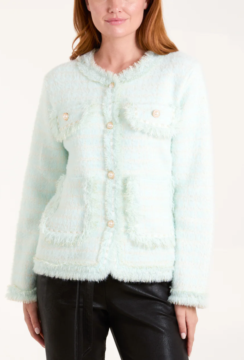 Pearl Button Check Knit Jacket/Cardi