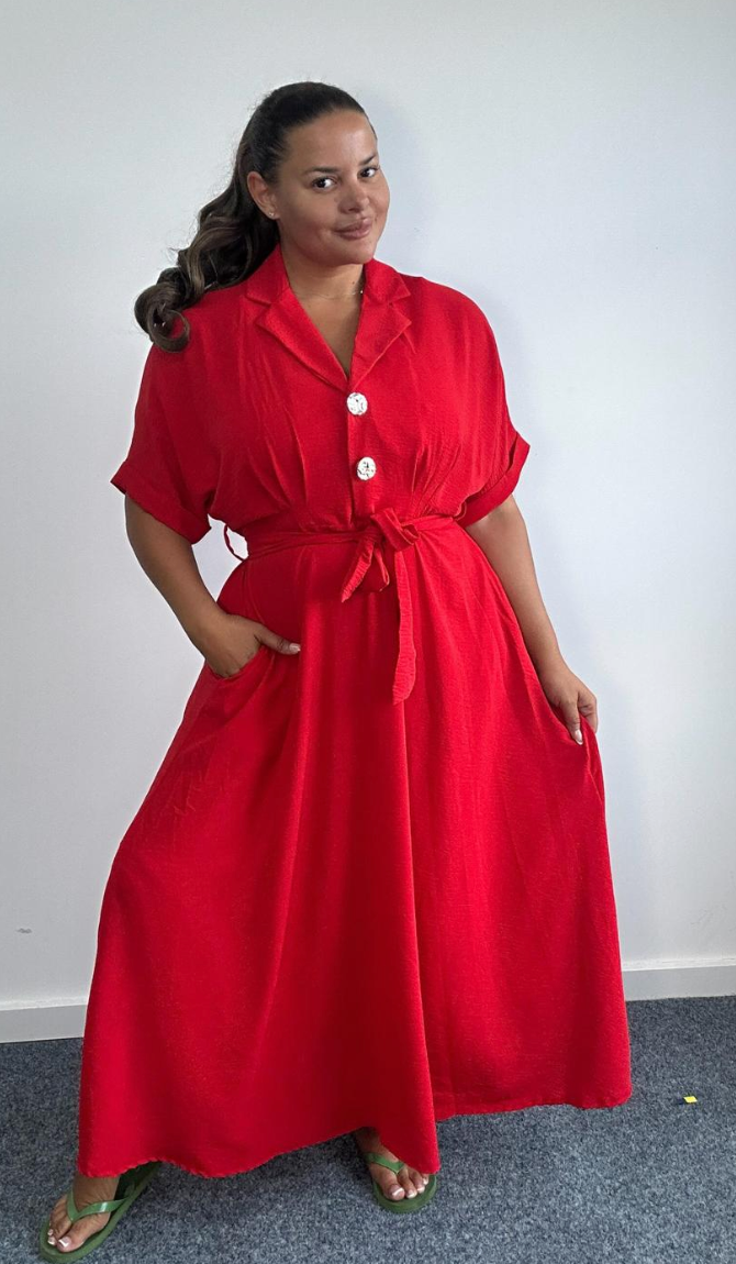 Curve Plus Size Black Button Front Belted Maxi Shirt Dress with Pockets