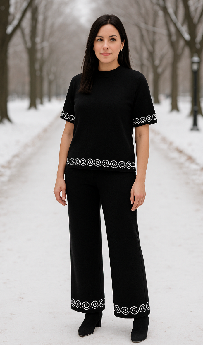 Cornelli trim 2 piece wide Leg Set