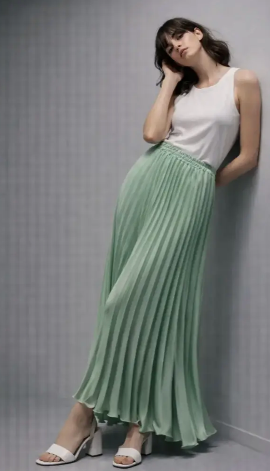 Satin Pleated Maxi Skirt