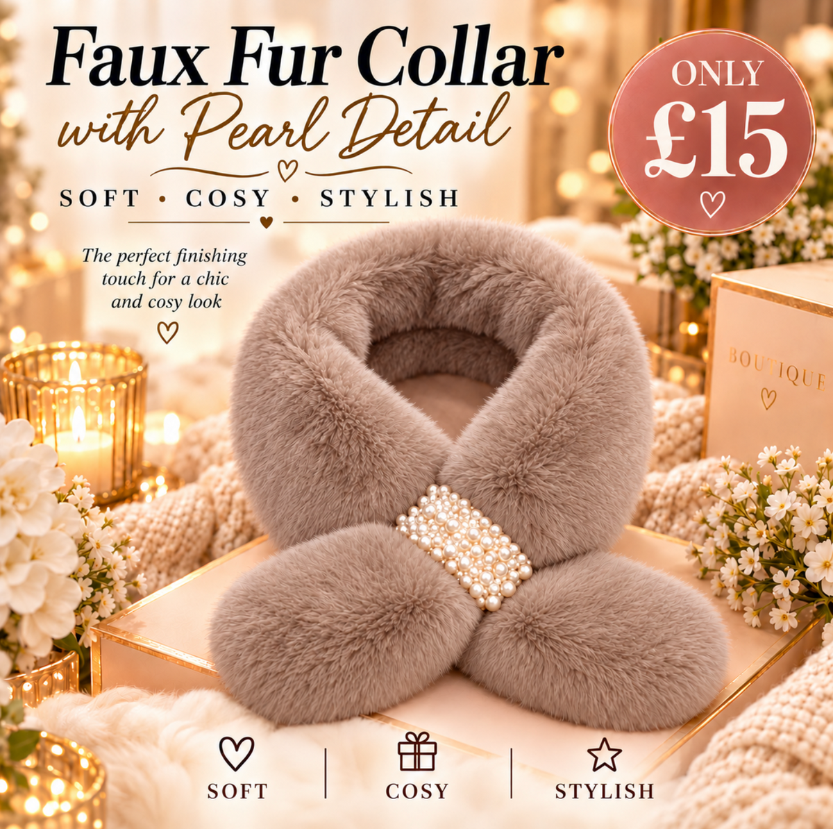 Collar Fur Scarf - Pearl