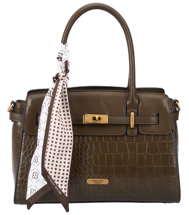 Bessie Croc Belted Tote Bag - Black