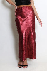 Foil Bias Cut Midi Skirt