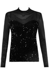 Mesh Sequin Long Sleeve Top