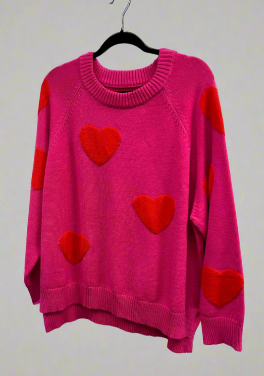 Pink Round Neck Jumper with Hearts by Malissa J