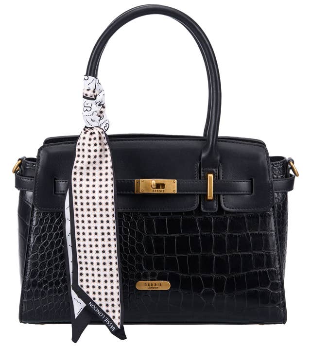 Bessie Croc Belted Tote Bag- Coffee