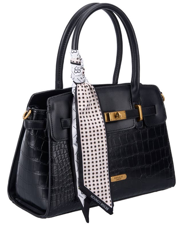 Bessie Croc Belted Tote Bag- Coffee