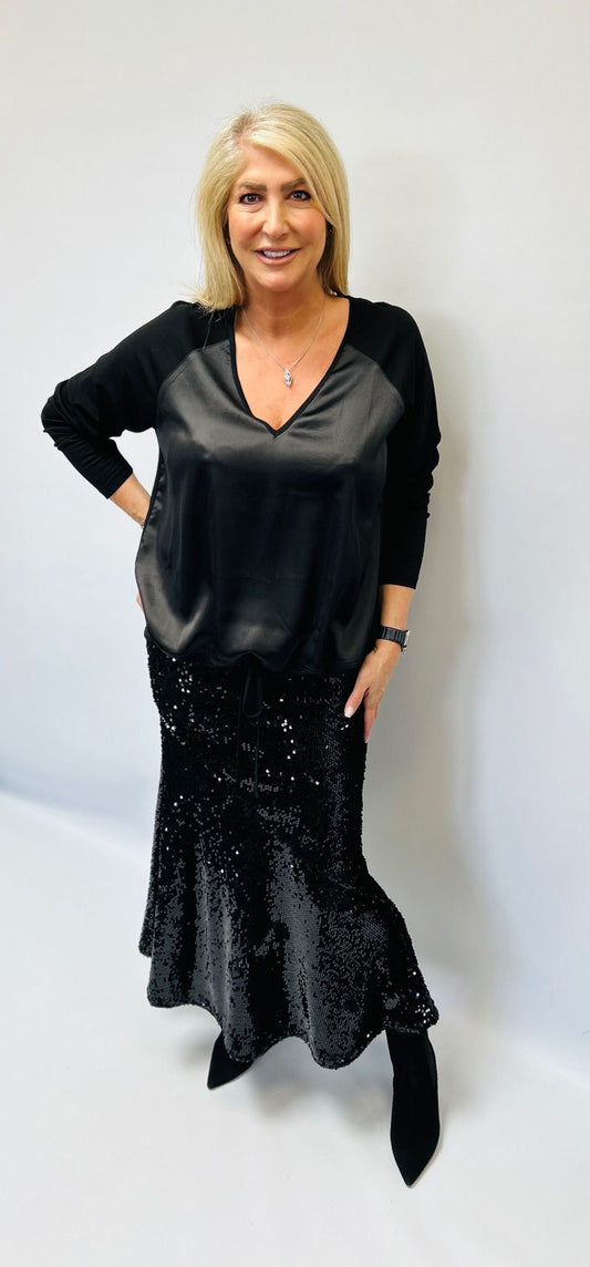 Black Sequin Fishtail Skirt by Malissa J