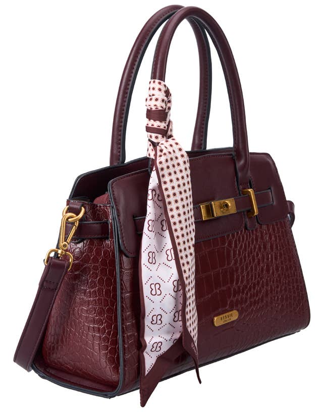Bessie Croc Belted Tote Bag - Black